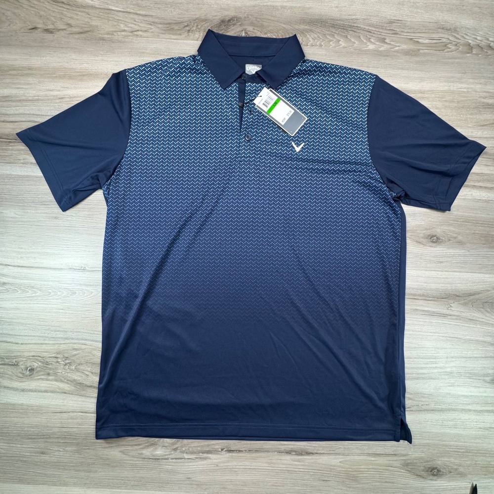 Callaway Mens‎ Opti-Dri Golf Polo Shirt Peacoat Blue Chevron CGKSCOD0BC NWT L
